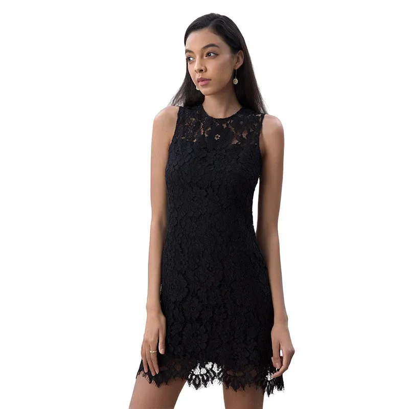 D097 Women floral eyelash lace sleeveless fitted day and party mini dress