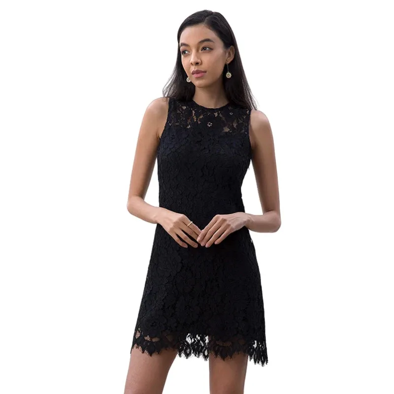 D097 Women floral eyelash lace sleeveless fitted day and party mini dress