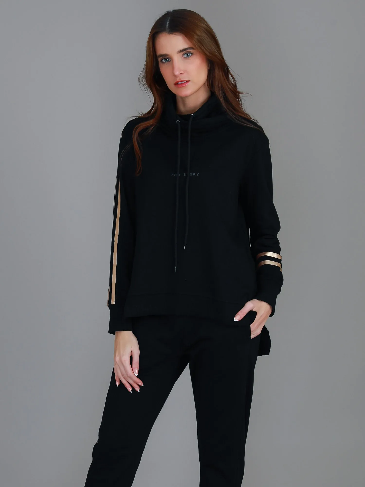 Darcy Golden Stripes Funnel Neck Sweatshirt
