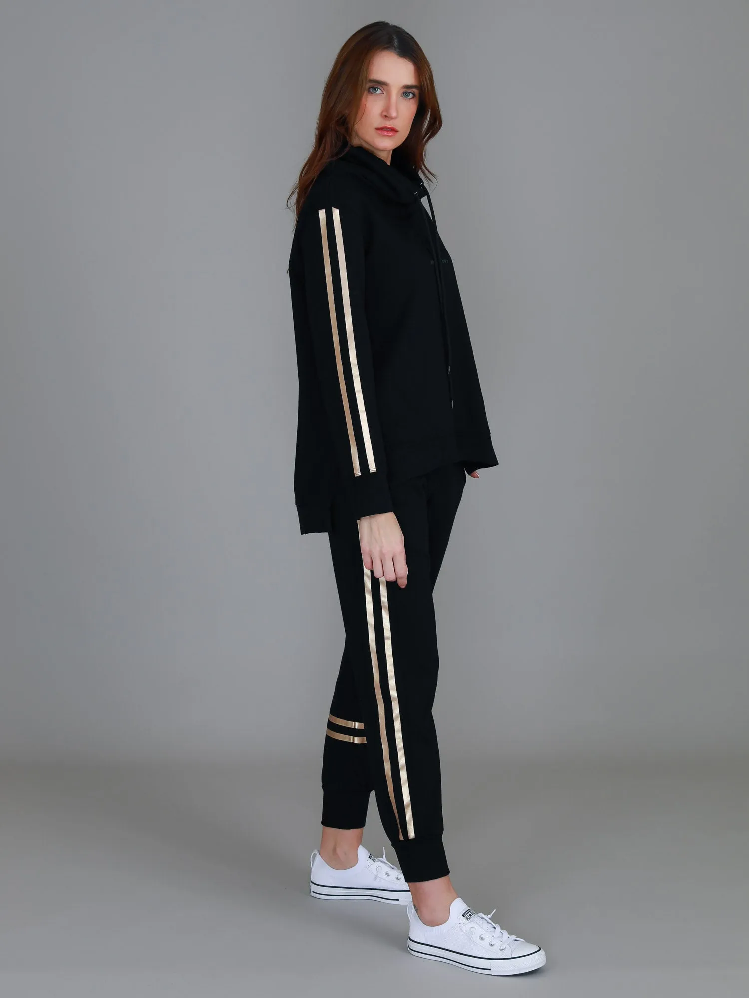 Darcy Golden Stripes Funnel Neck Sweatshirt
