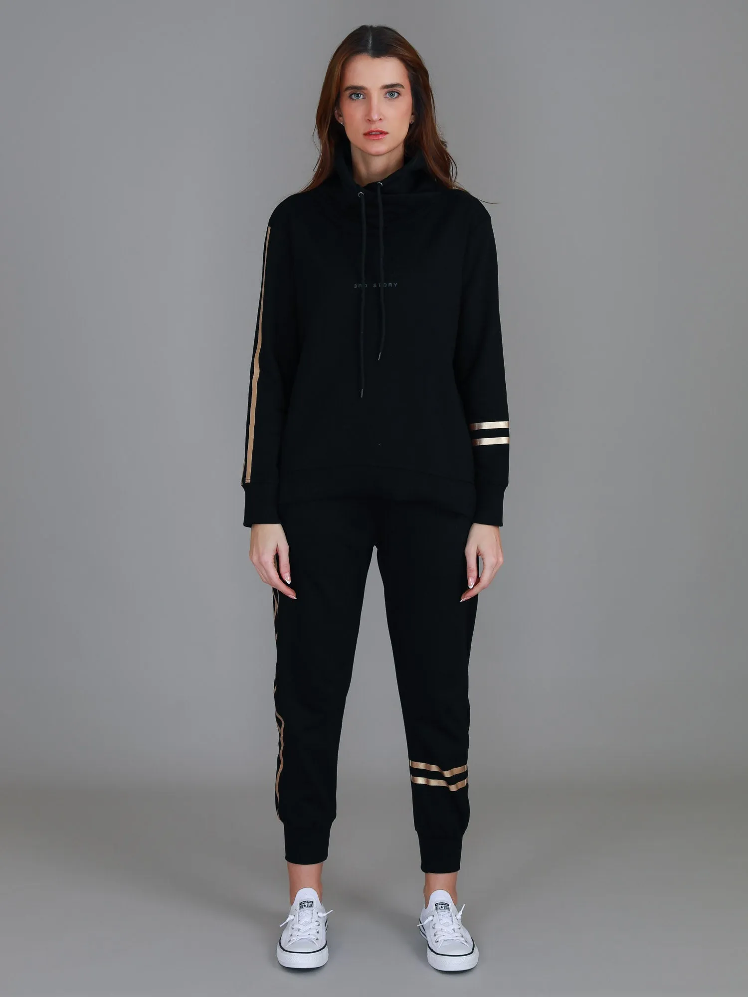 Darcy Golden Stripes Funnel Neck Sweatshirt