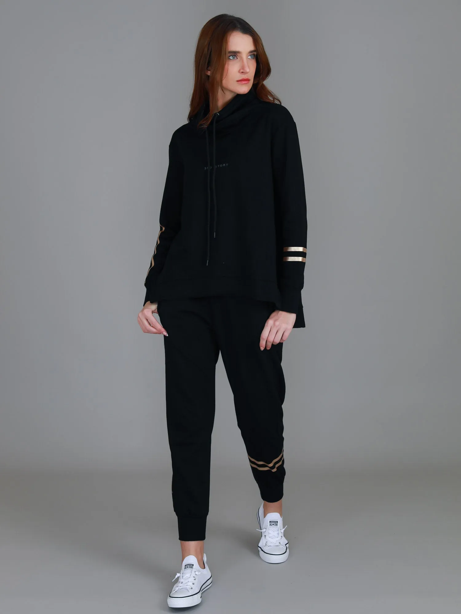 Darcy Golden Stripes Funnel Neck Sweatshirt