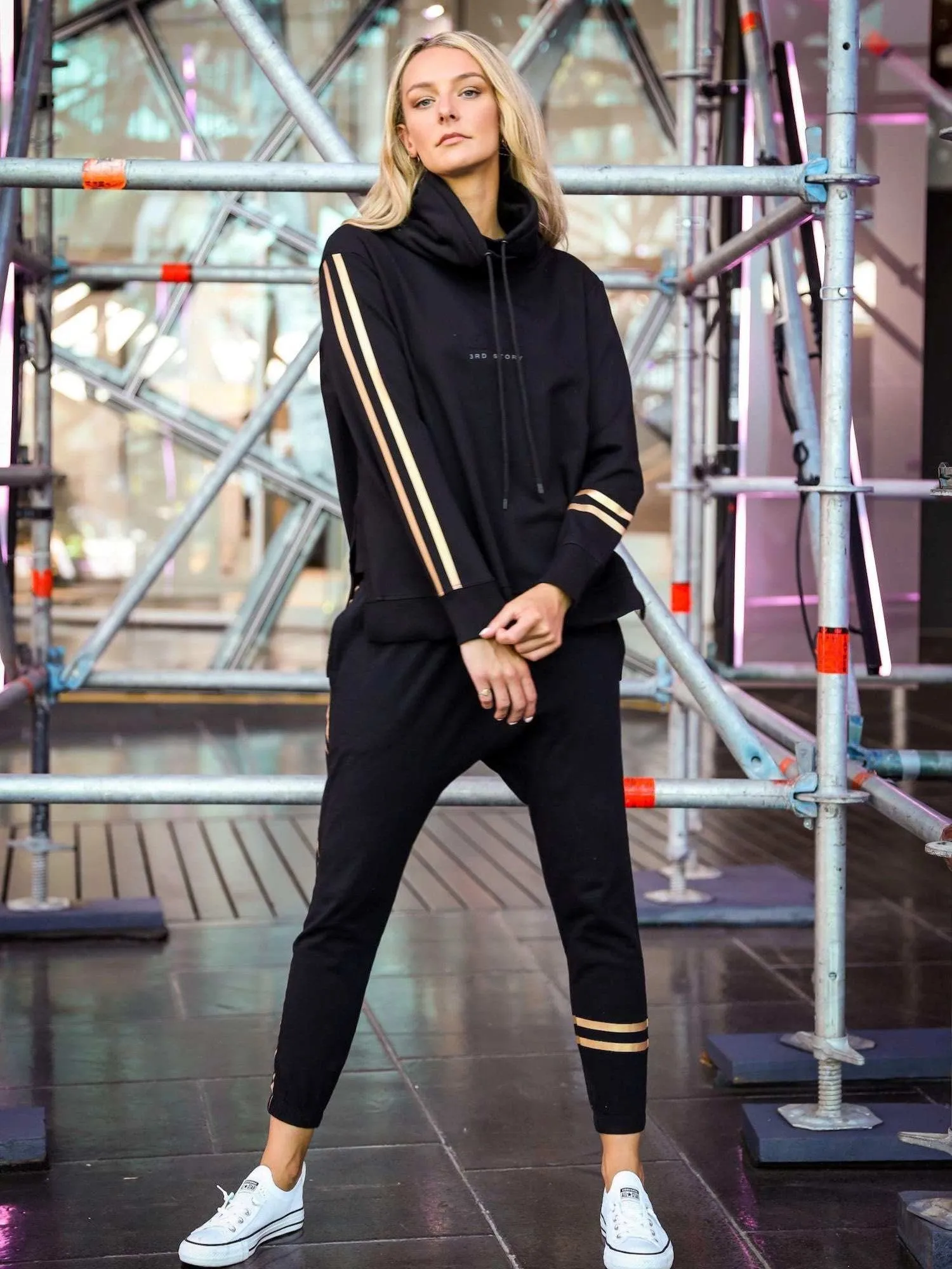 Darcy Golden Stripes Funnel Neck Sweatshirt