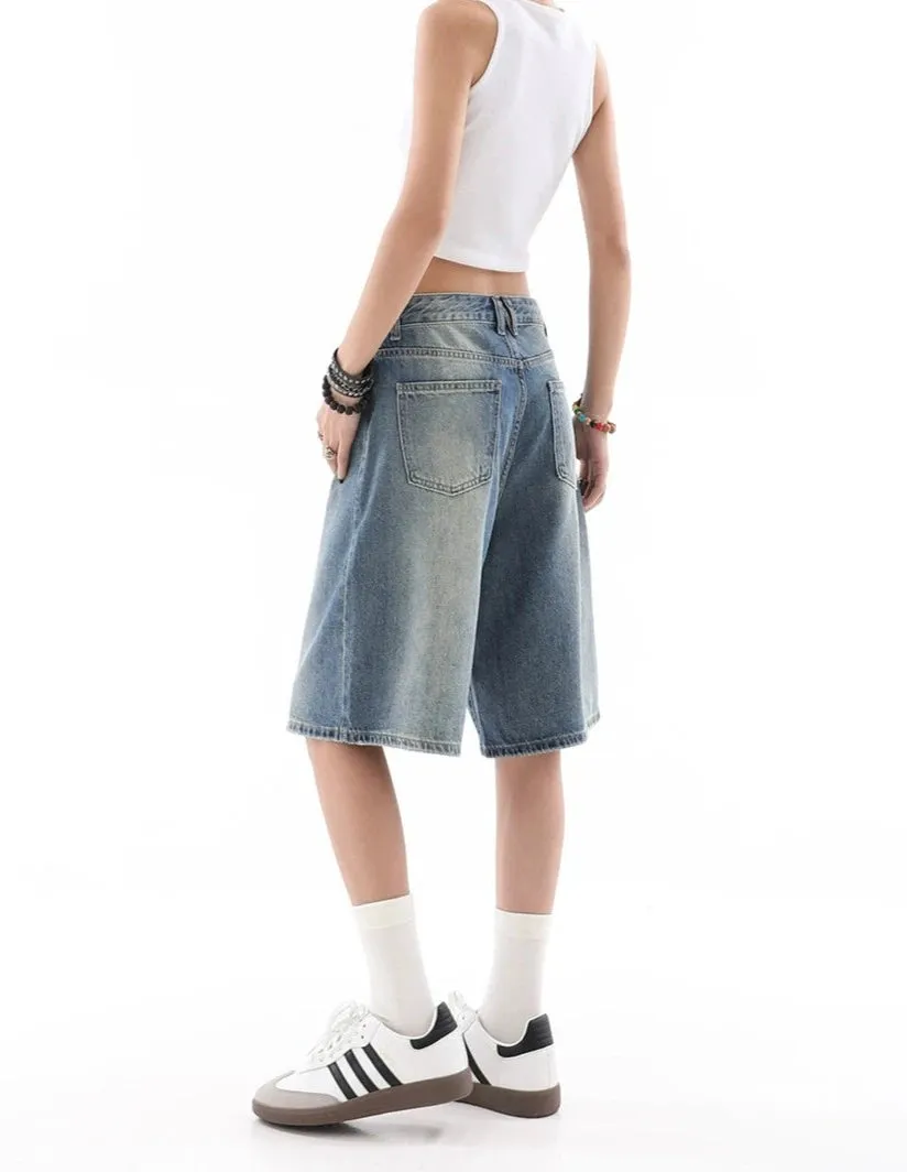Denim Bermuda Wide-Leg Jean Shorts