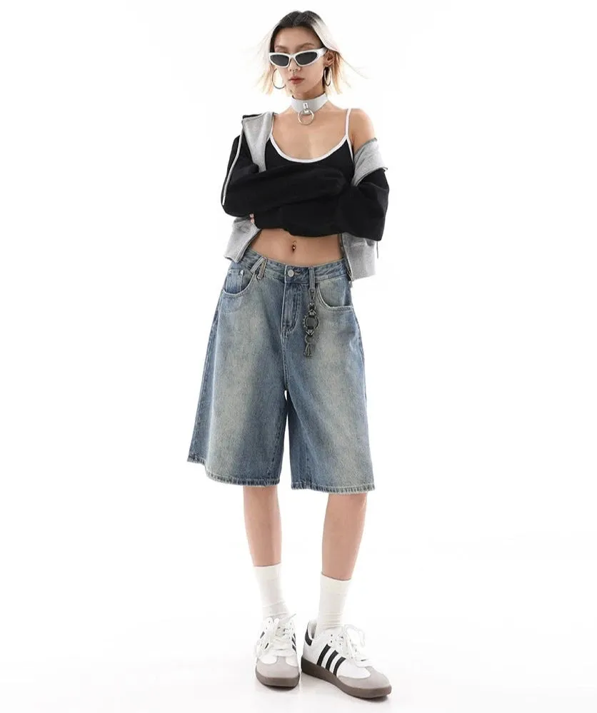 Denim Bermuda Wide-Leg Jean Shorts