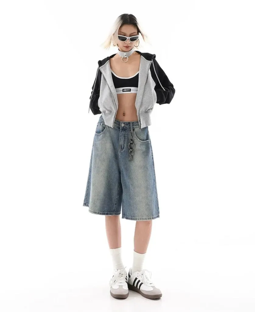 Denim Bermuda Wide-Leg Jean Shorts