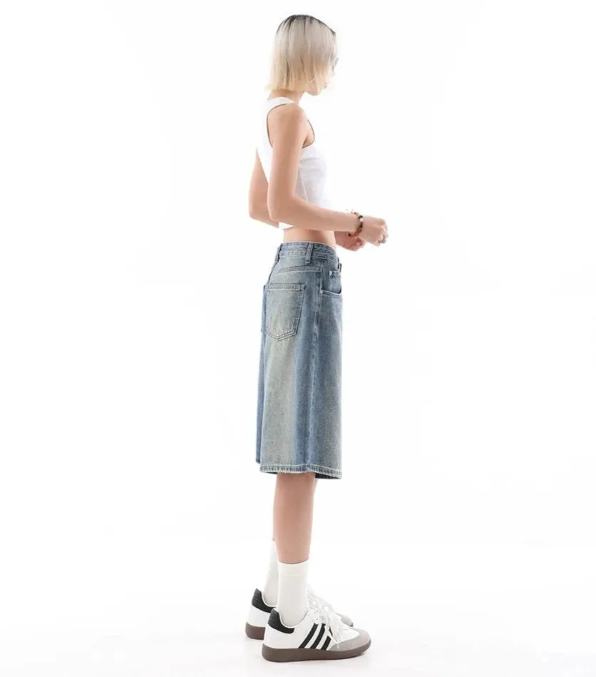 Denim Bermuda Wide-Leg Jean Shorts