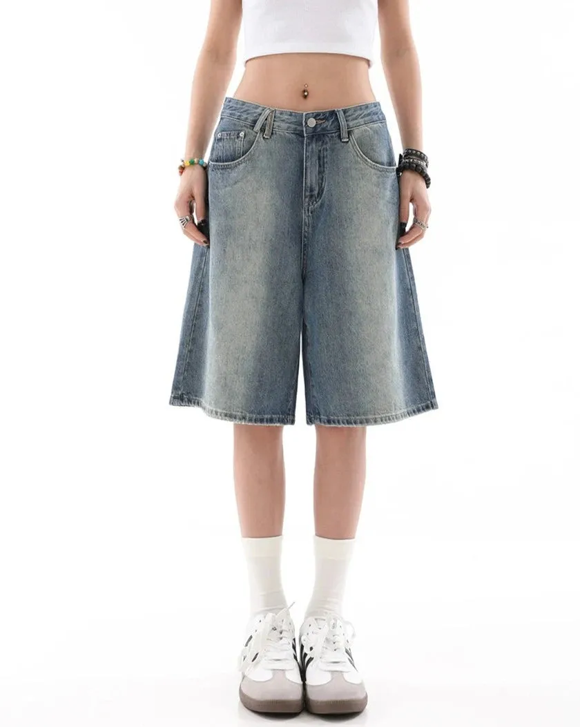 Denim Bermuda Wide-Leg Jean Shorts