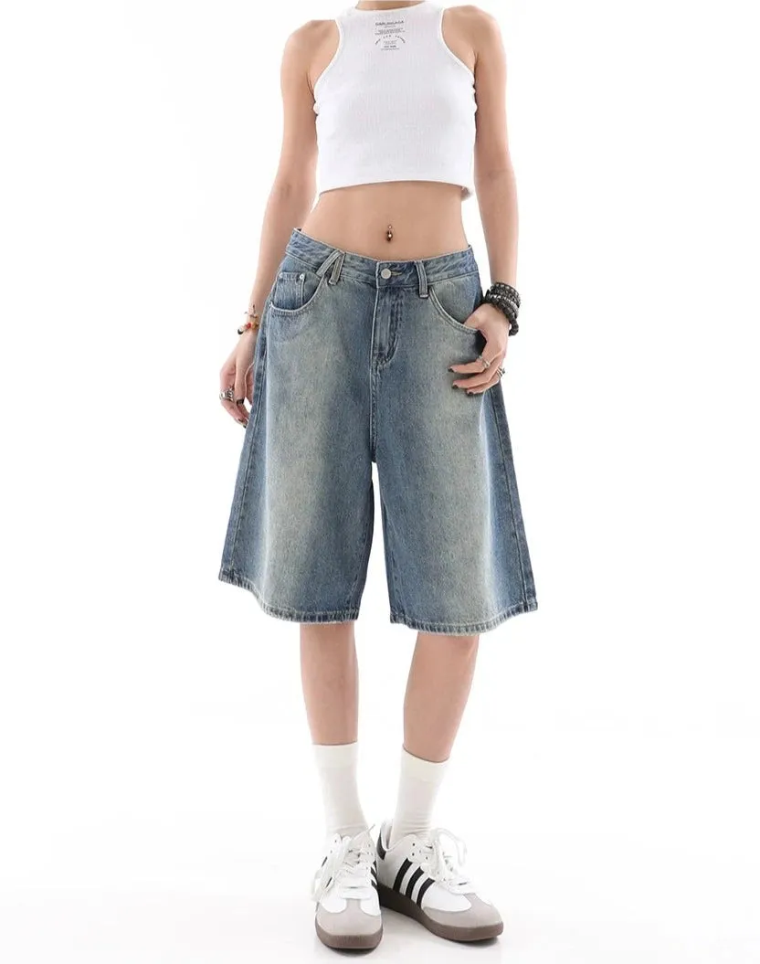 Denim Bermuda Wide-Leg Jean Shorts