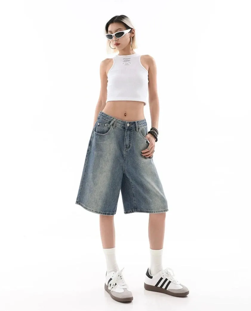 Denim Bermuda Wide-Leg Jean Shorts