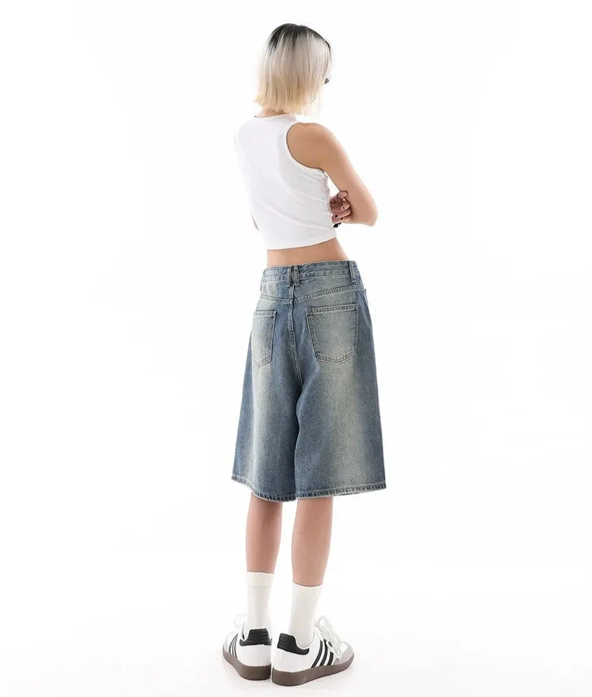 Denim Bermuda Wide-Leg Jean Shorts