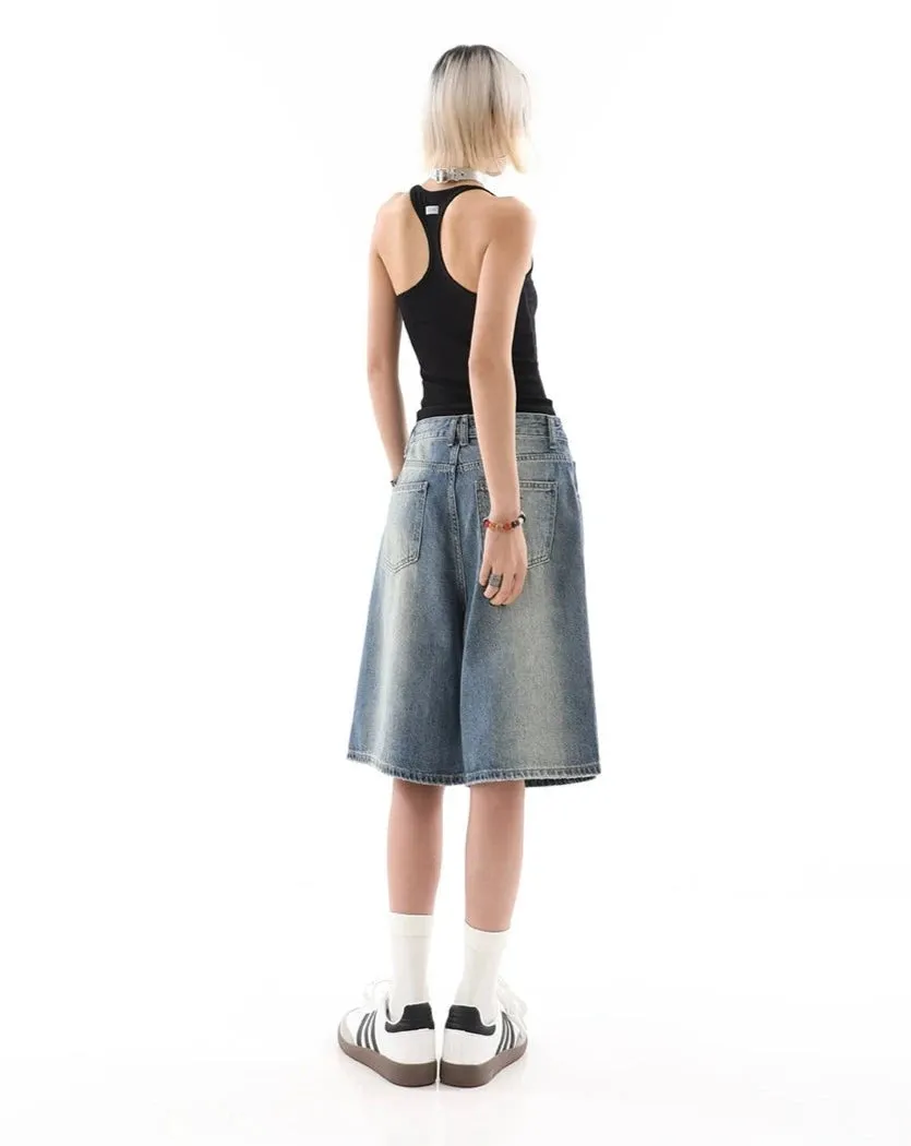 Denim Bermuda Wide-Leg Jean Shorts