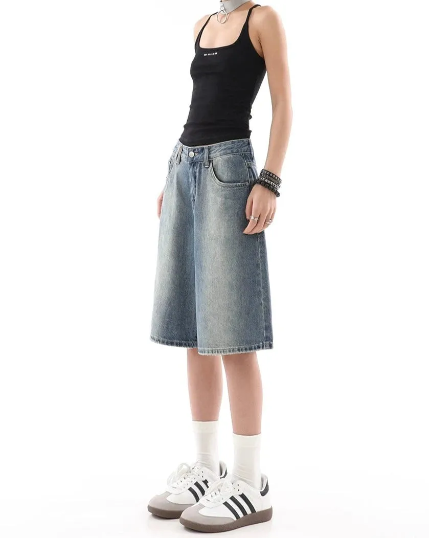 Denim Bermuda Wide-Leg Jean Shorts