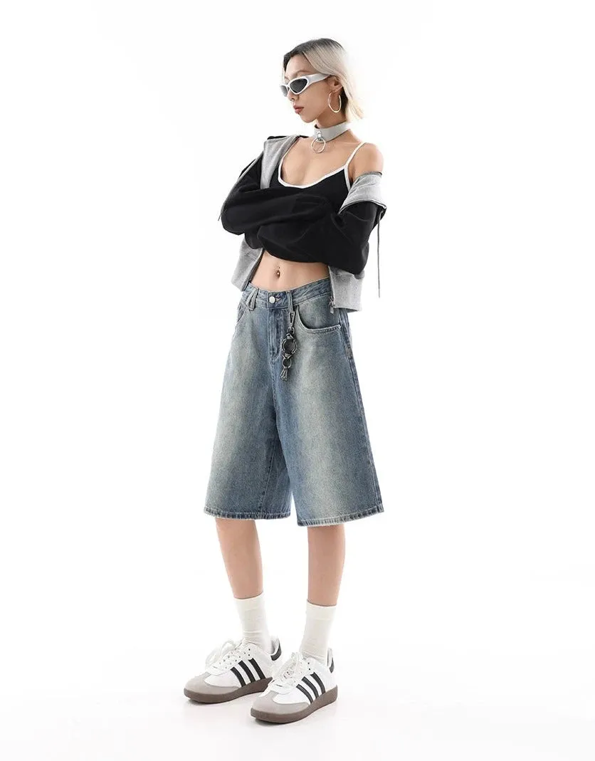 Denim Bermuda Wide-Leg Jean Shorts