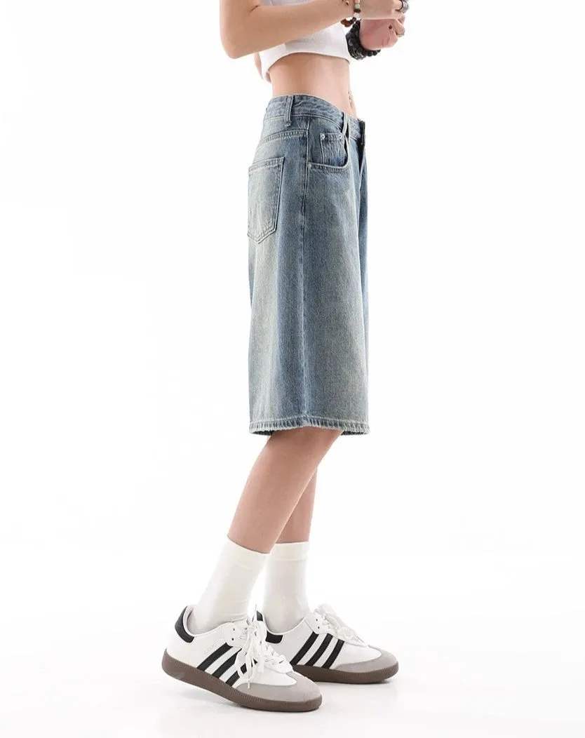 Denim Bermuda Wide-Leg Jean Shorts