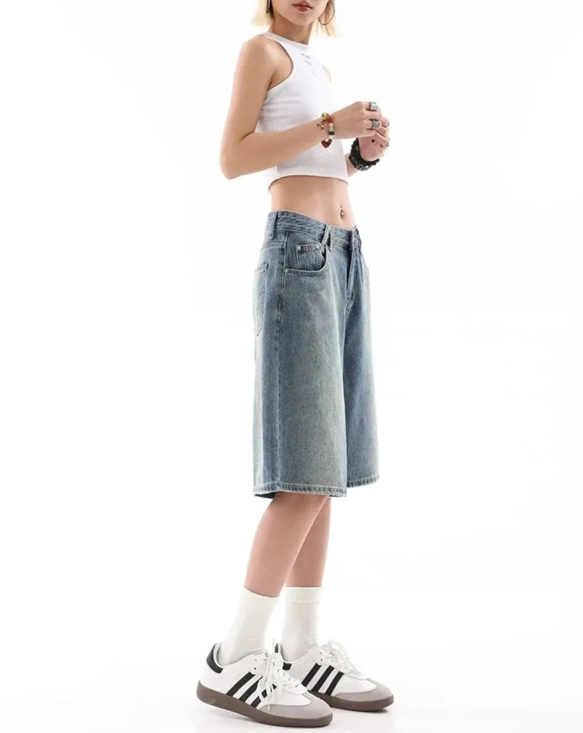 Denim Bermuda Wide-Leg Jean Shorts