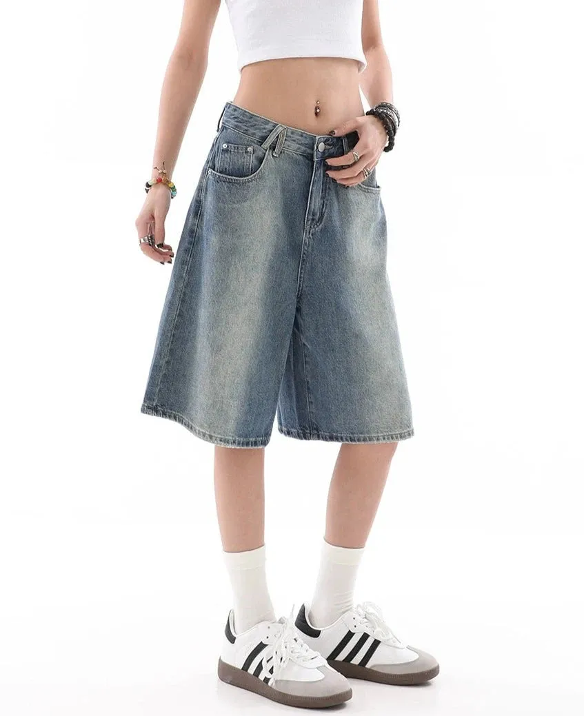 Denim Bermuda Wide-Leg Jean Shorts