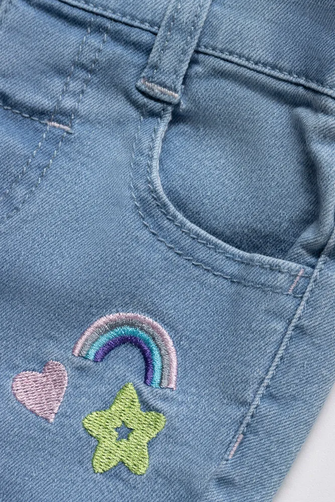 Denim Shorts With Embroidery Blue