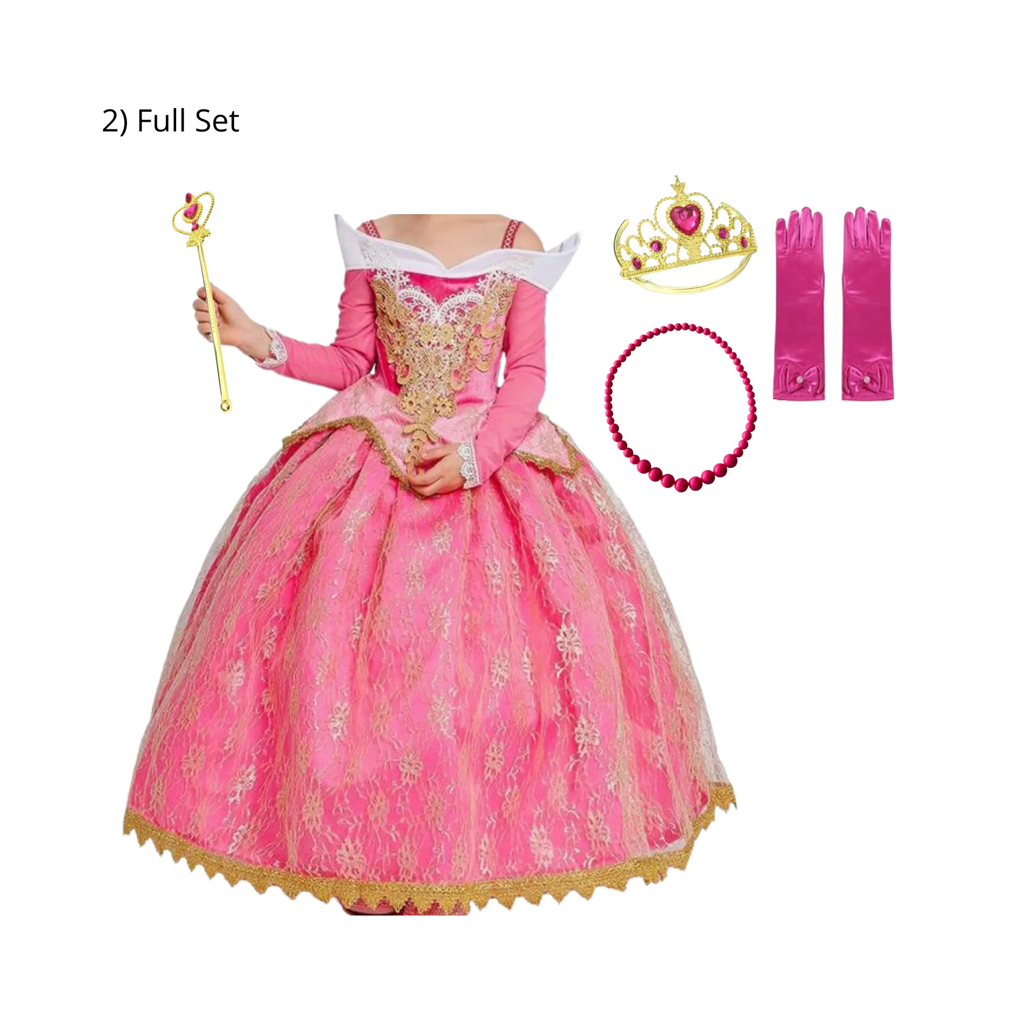 Disney-Inspired Sleeping Beauty Princess Aurora Deluxe Dress with Accessories