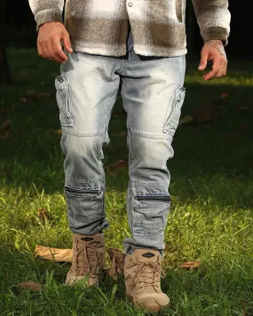 Distressed Cargo Straight Jeans with Versatile Pockets-Mexico Local Delivery