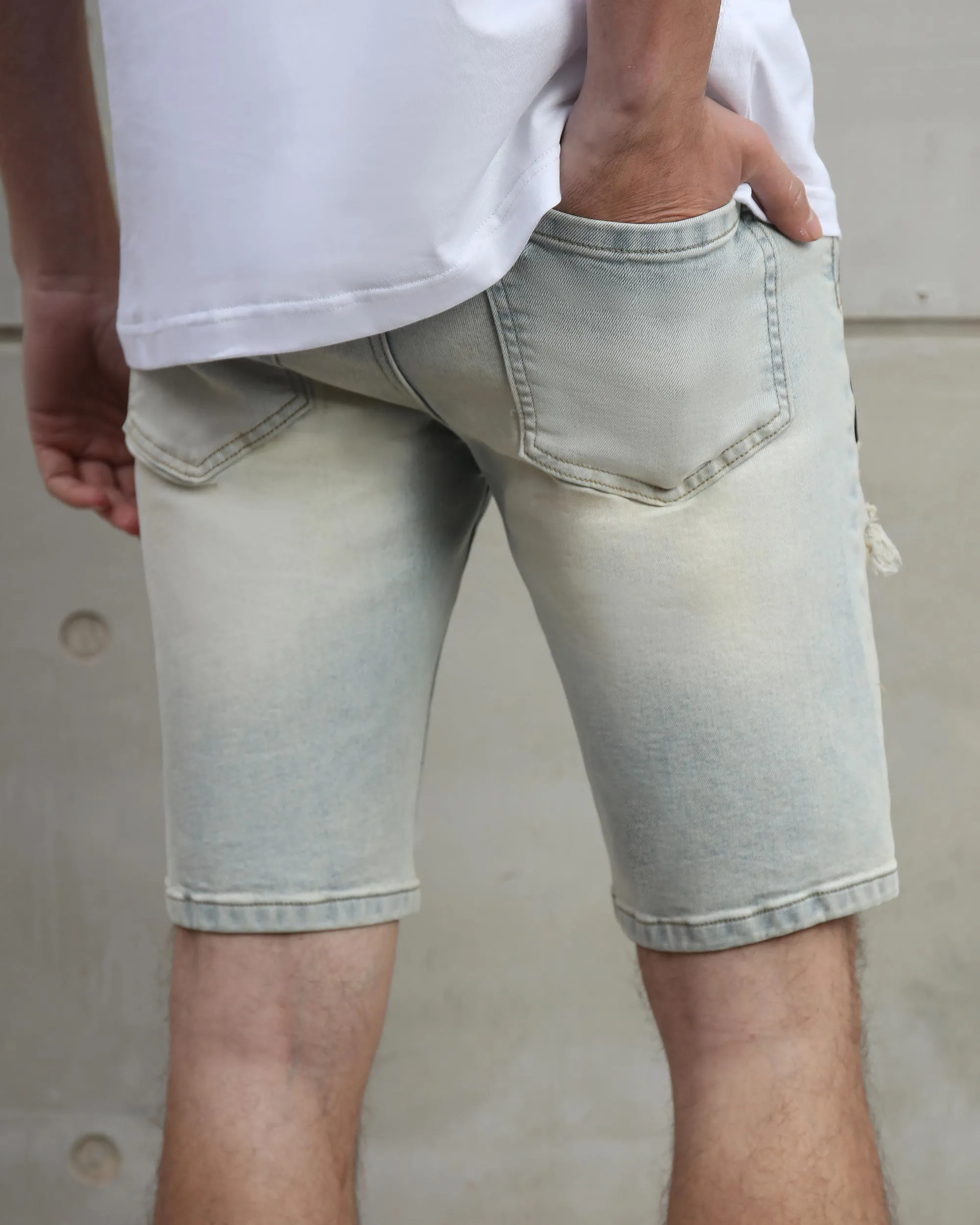 Distressed Graffiti Painted Blue Denim Shorts-Mexico Local Delivery