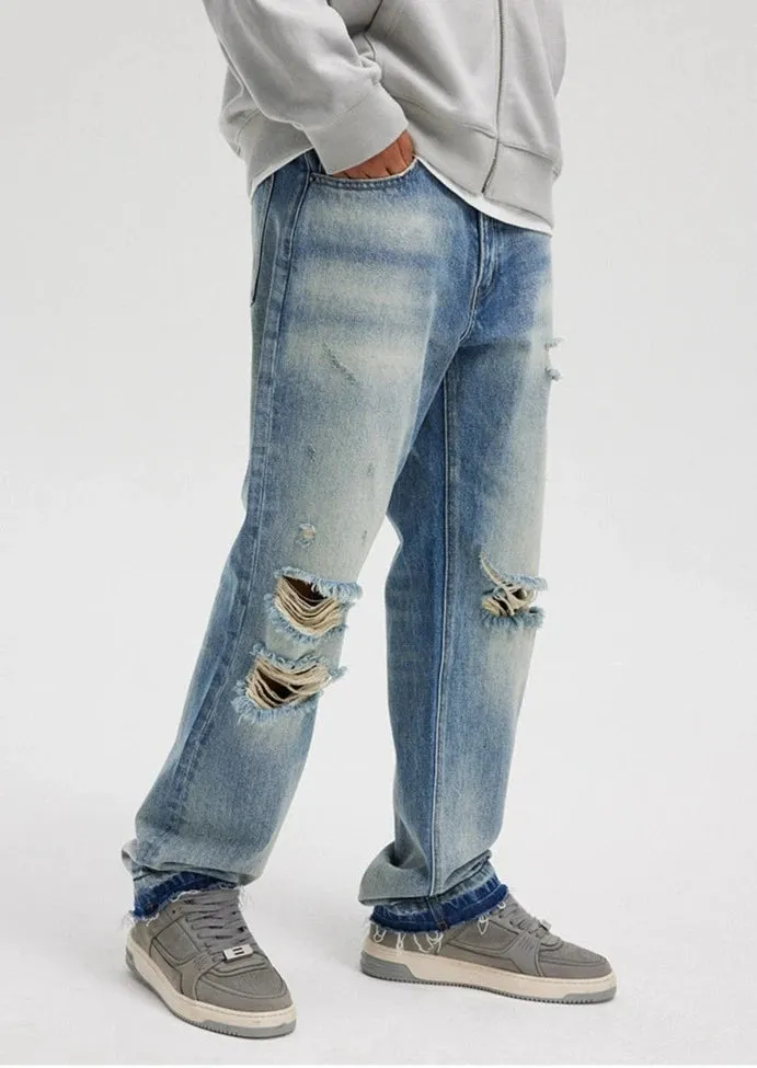 Distressed Ripped Unisex Straight Jeans
