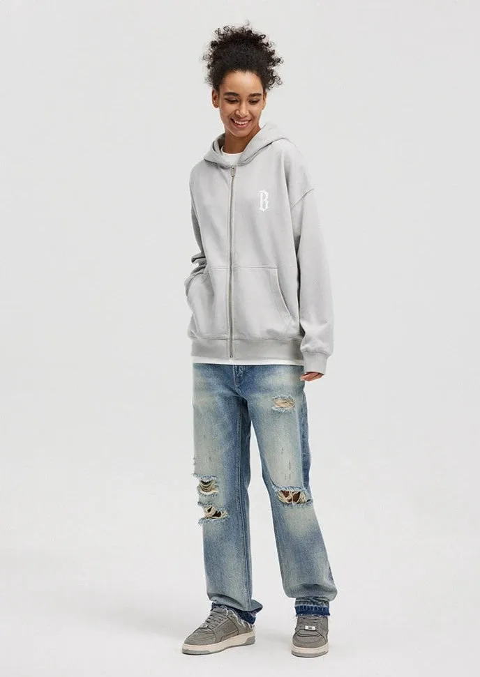 Distressed Ripped Unisex Straight Jeans