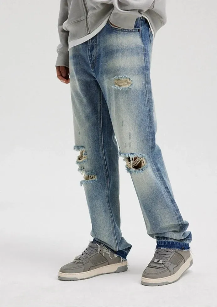 Distressed Ripped Unisex Straight Jeans