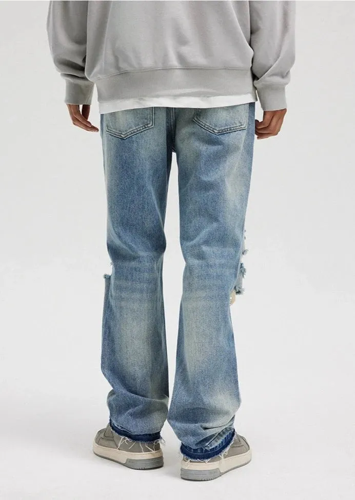Distressed Ripped Unisex Straight Jeans