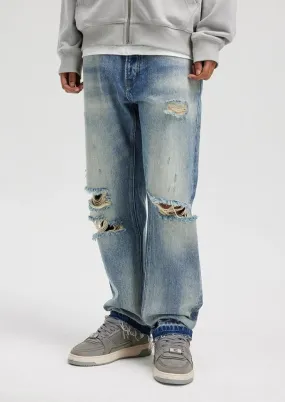 Distressed Ripped Unisex Straight Jeans