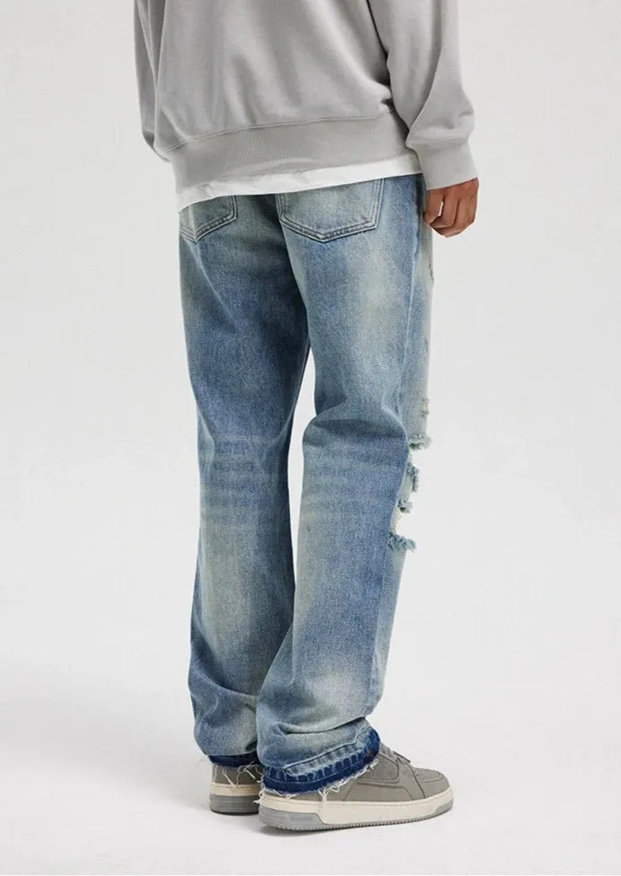 Distressed Ripped Unisex Straight Jeans