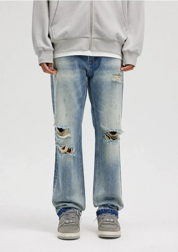 Distressed Ripped Unisex Straight Jeans