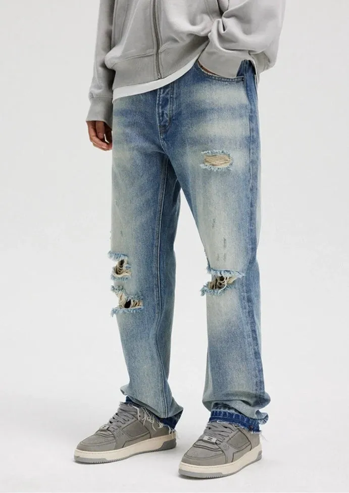 Distressed Ripped Unisex Straight Jeans