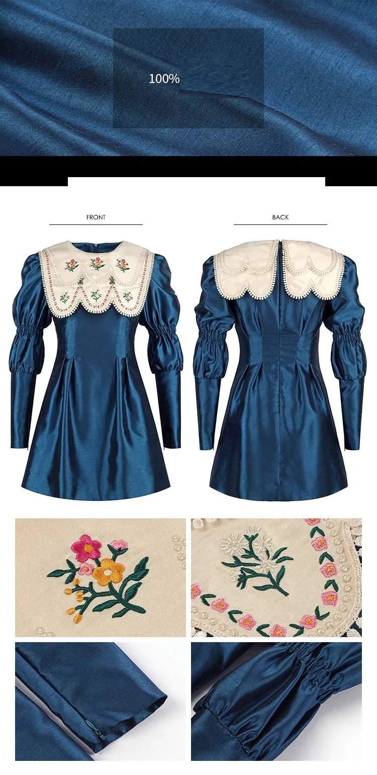Double collar bib long sleeve retro autumn dress- Gloria