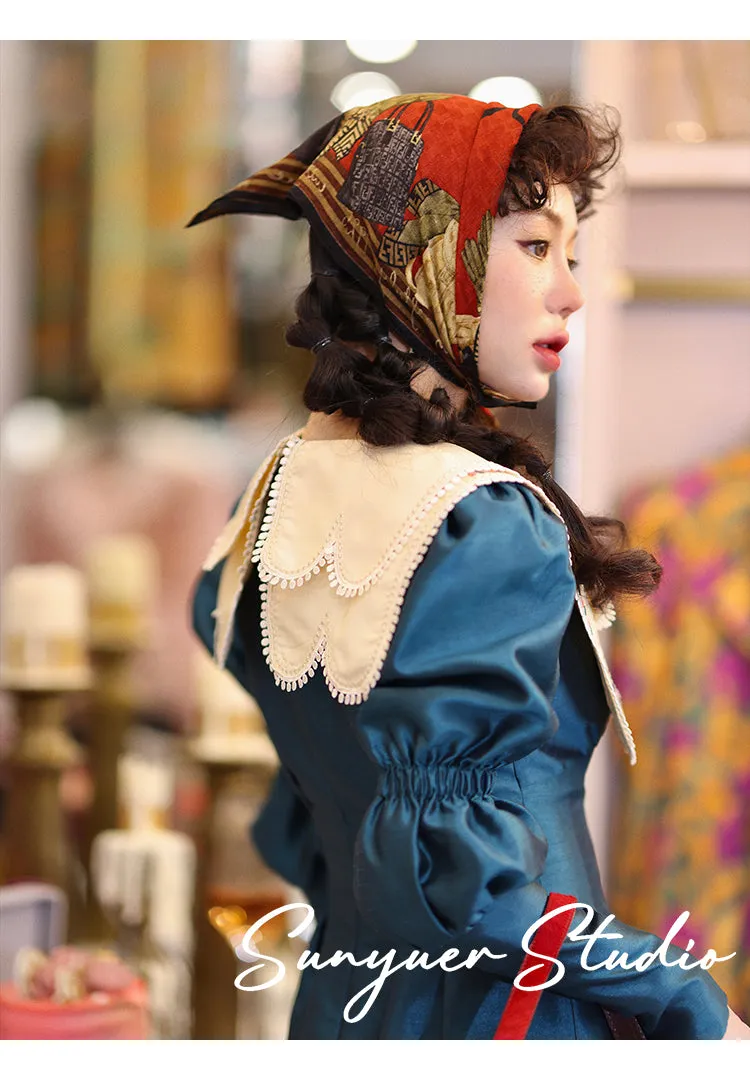 Double collar bib long sleeve retro autumn dress- Gloria