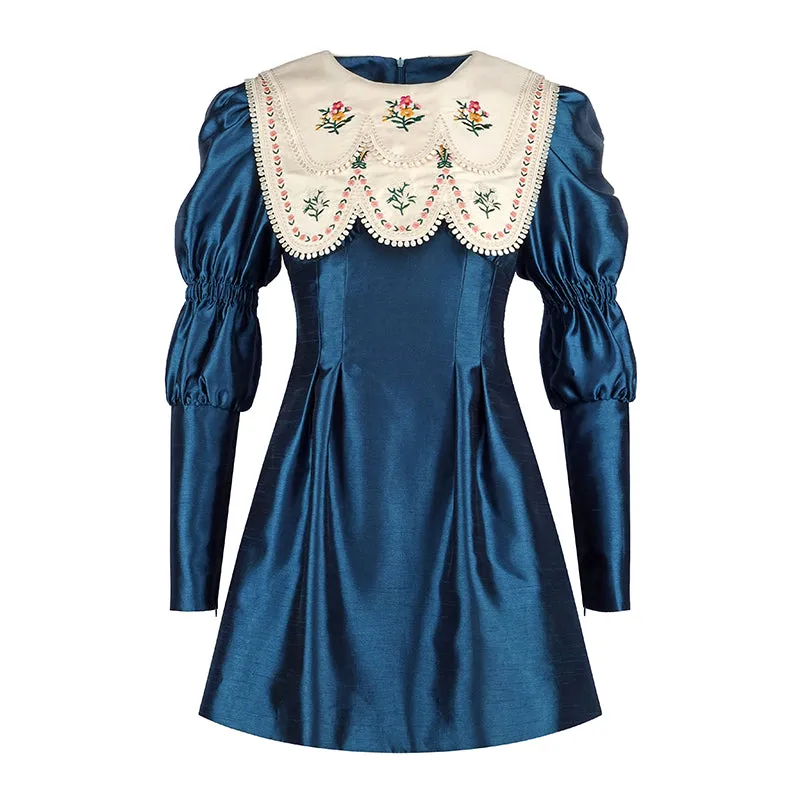 Double collar bib long sleeve retro autumn dress- Gloria