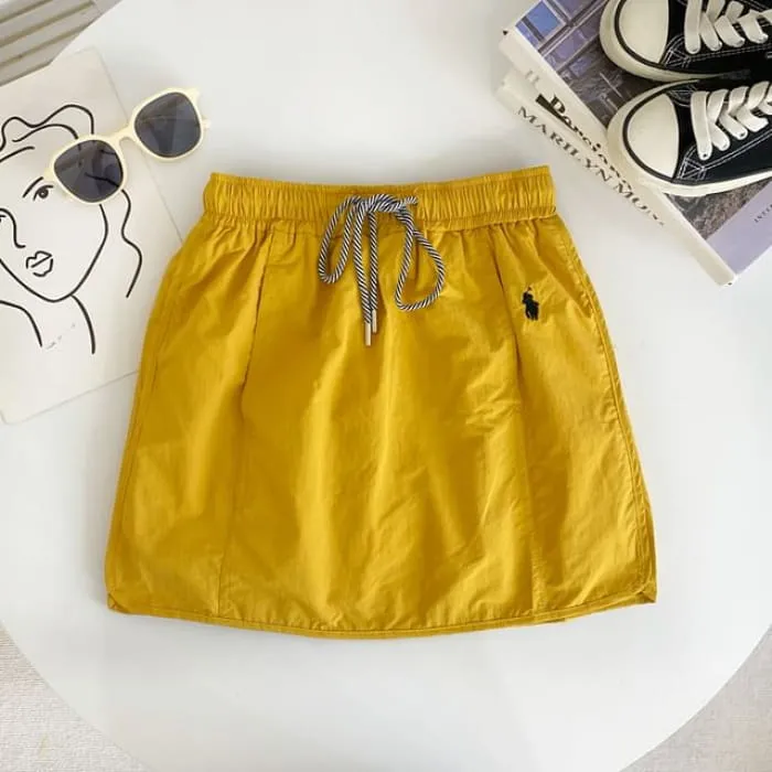 Drawstring Waist Plain Panel Mini A-Line Skirt