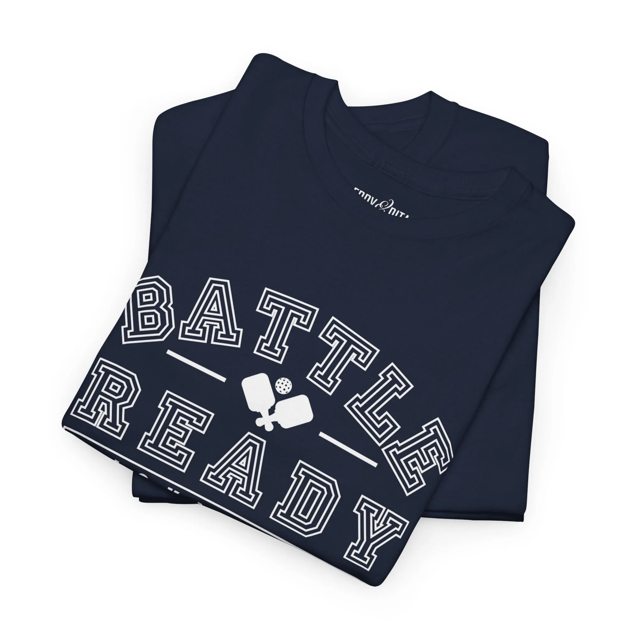 Eddy and Rita Unisex Heavy Cotton T-Shirt - "Battle Ready Pickleball" Graphic Tee for Sports Enthusiasts