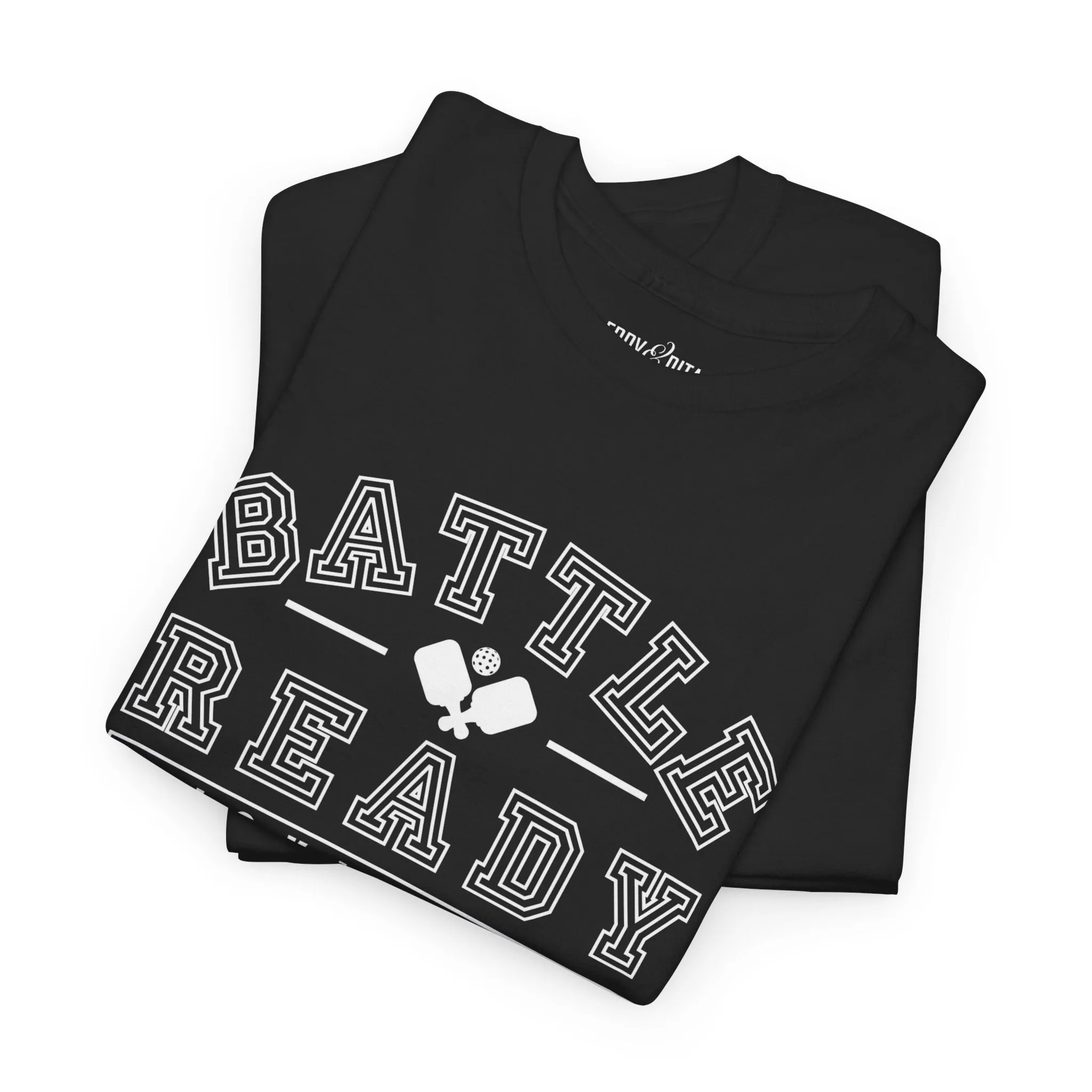 Eddy and Rita Unisex Heavy Cotton T-Shirt - "Battle Ready Pickleball" Graphic Tee for Sports Enthusiasts