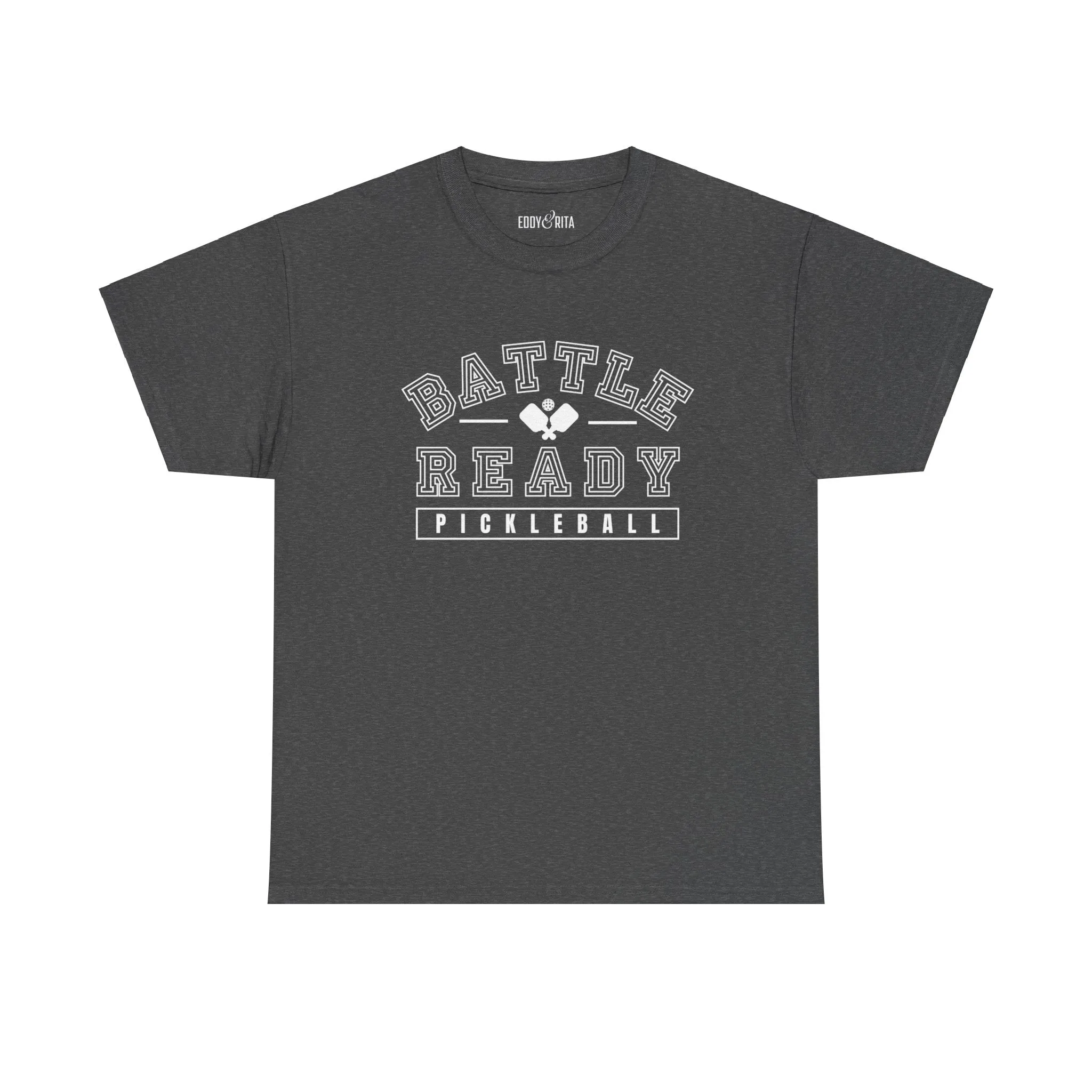 Eddy and Rita Unisex Heavy Cotton T-Shirt - "Battle Ready Pickleball" Graphic Tee for Sports Enthusiasts