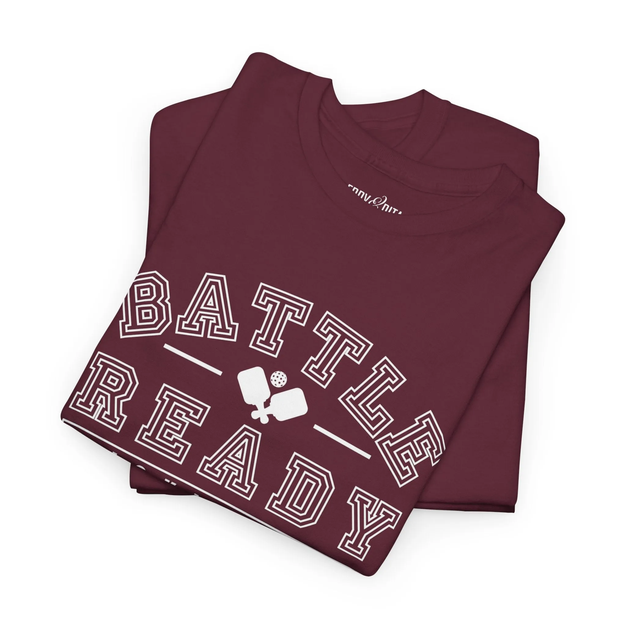 Eddy and Rita Unisex Heavy Cotton T-Shirt - "Battle Ready Pickleball" Graphic Tee for Sports Enthusiasts