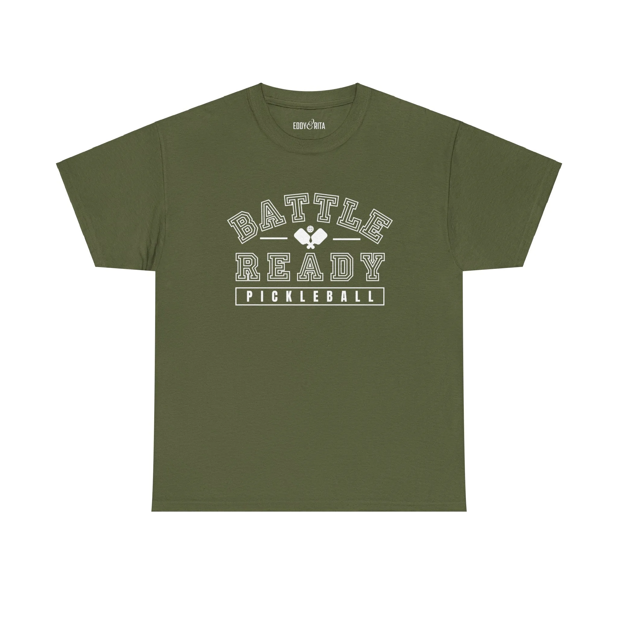 Eddy and Rita Unisex Heavy Cotton T-Shirt - "Battle Ready Pickleball" Graphic Tee for Sports Enthusiasts