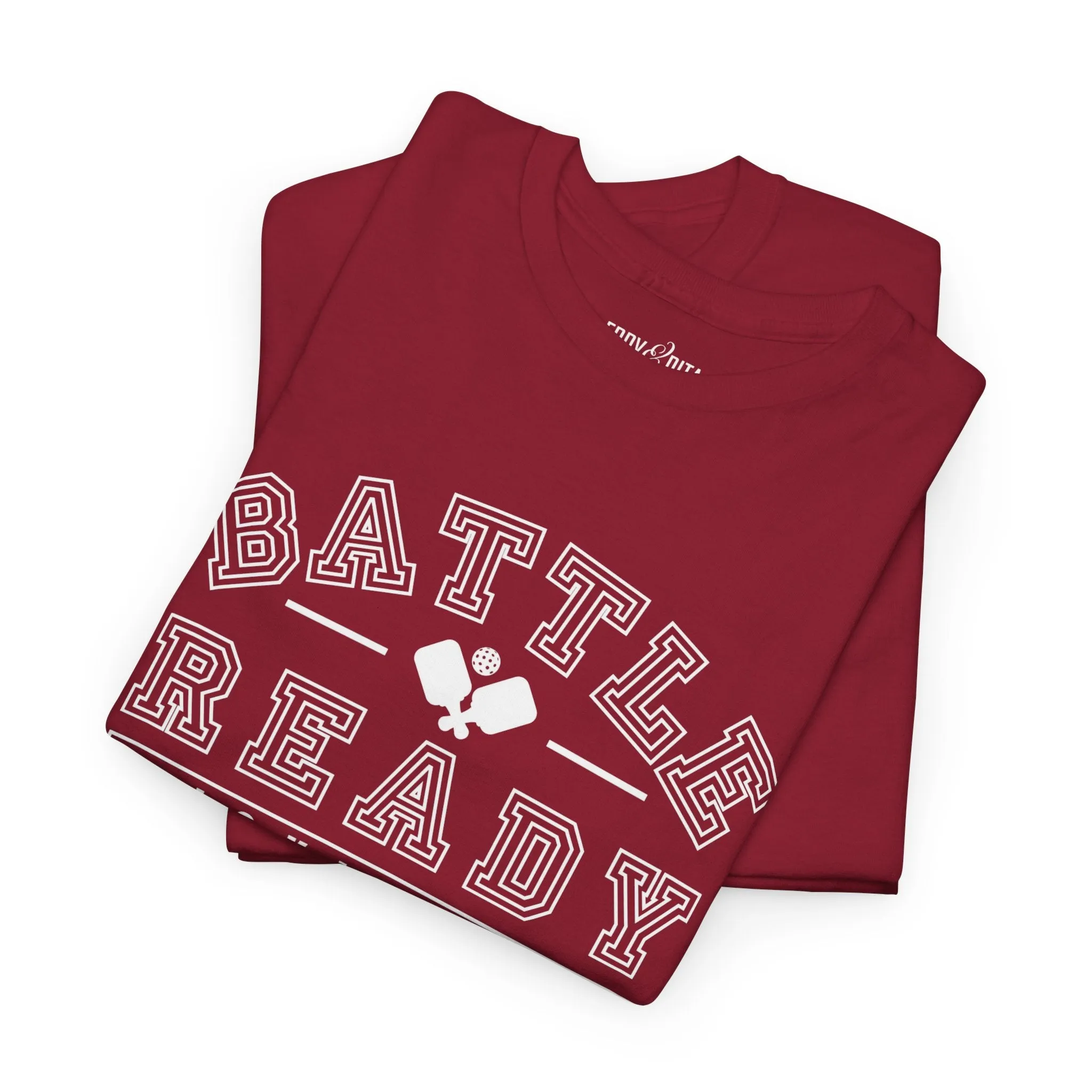 Eddy and Rita Unisex Heavy Cotton T-Shirt - "Battle Ready Pickleball" Graphic Tee for Sports Enthusiasts