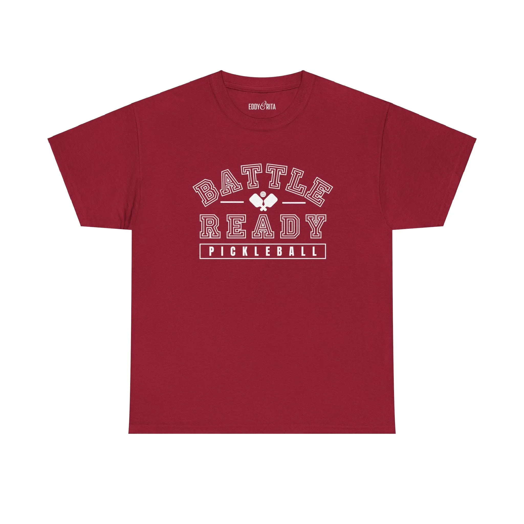 Eddy and Rita Unisex Heavy Cotton T-Shirt - "Battle Ready Pickleball" Graphic Tee for Sports Enthusiasts