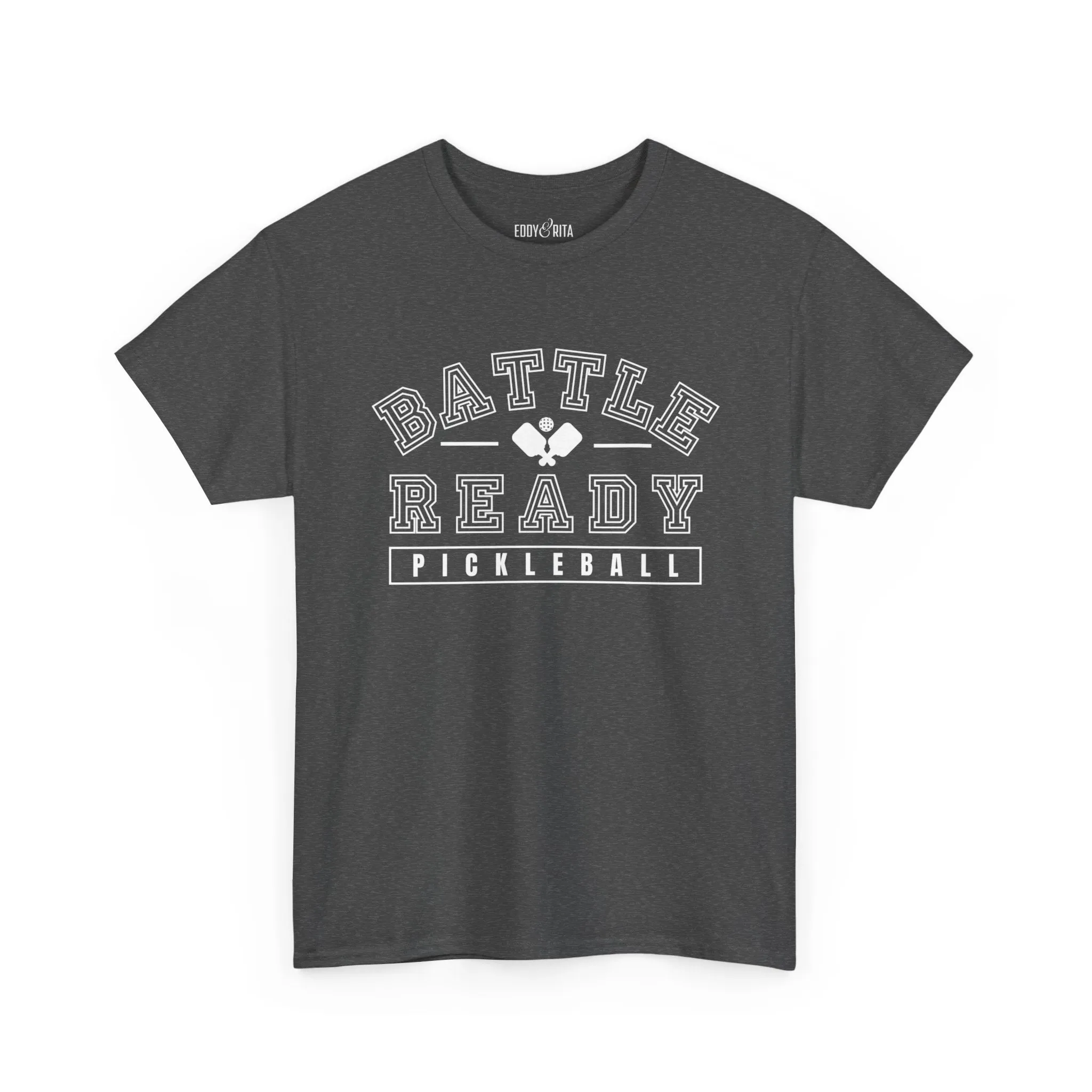 Eddy and Rita Unisex Heavy Cotton T-Shirt - "Battle Ready Pickleball" Graphic Tee for Sports Enthusiasts