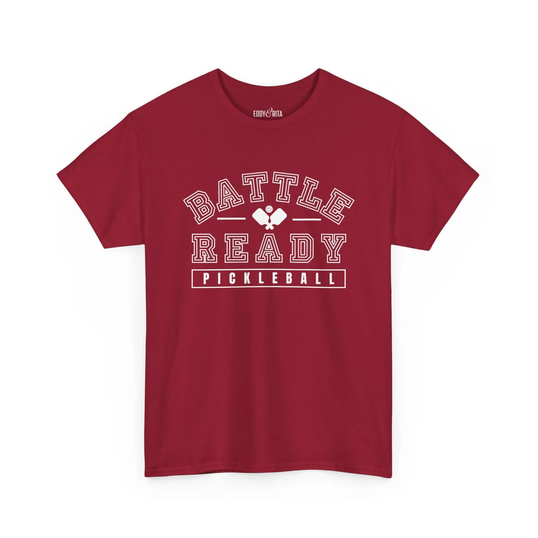 Eddy and Rita Unisex Heavy Cotton T-Shirt - "Battle Ready Pickleball" Graphic Tee for Sports Enthusiasts