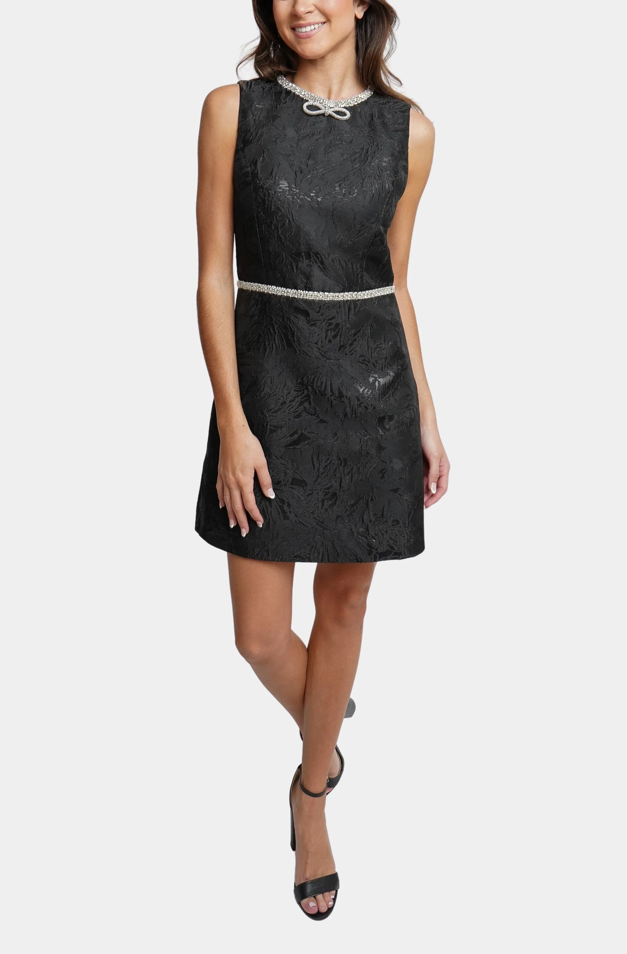 Ellis Embellished Crew Neck Sleeveless Mini Dress with Bows