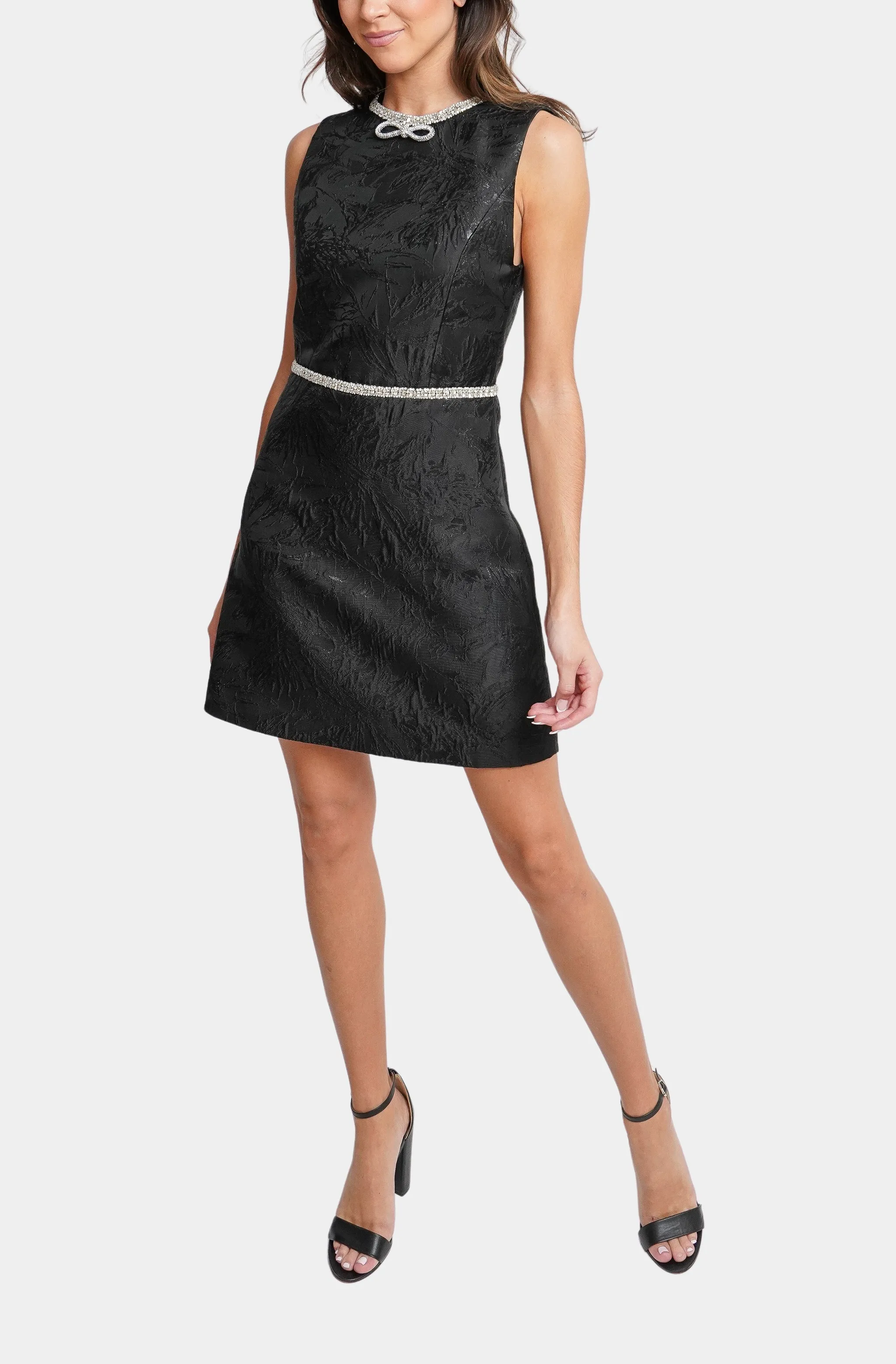 Ellis Embellished Crew Neck Sleeveless Mini Dress with Bows