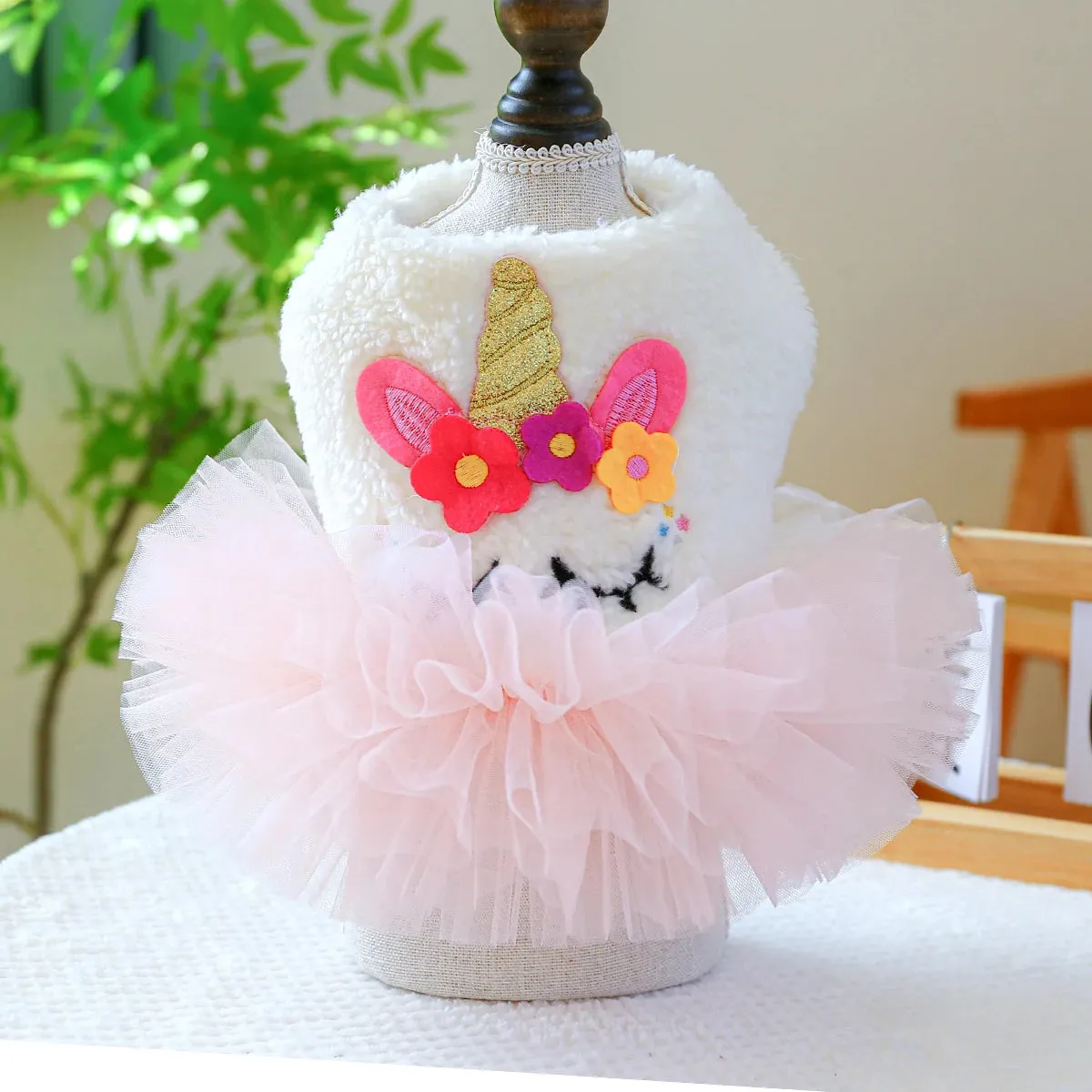 Enchanting Unicorn Elegance: White Princess Yarn Dress for Dogs - Cozy and Magical Attire for Autumn and Winter