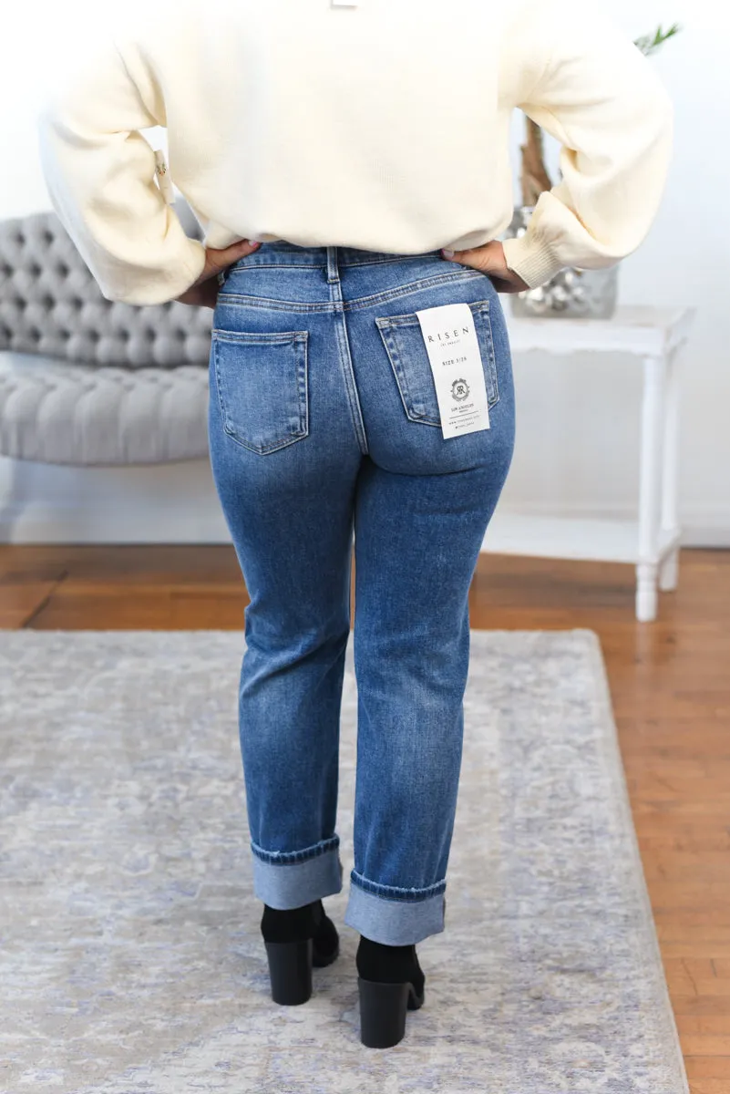Eva Tummy Control Crop Straight Risen Jeans - Dark Wash